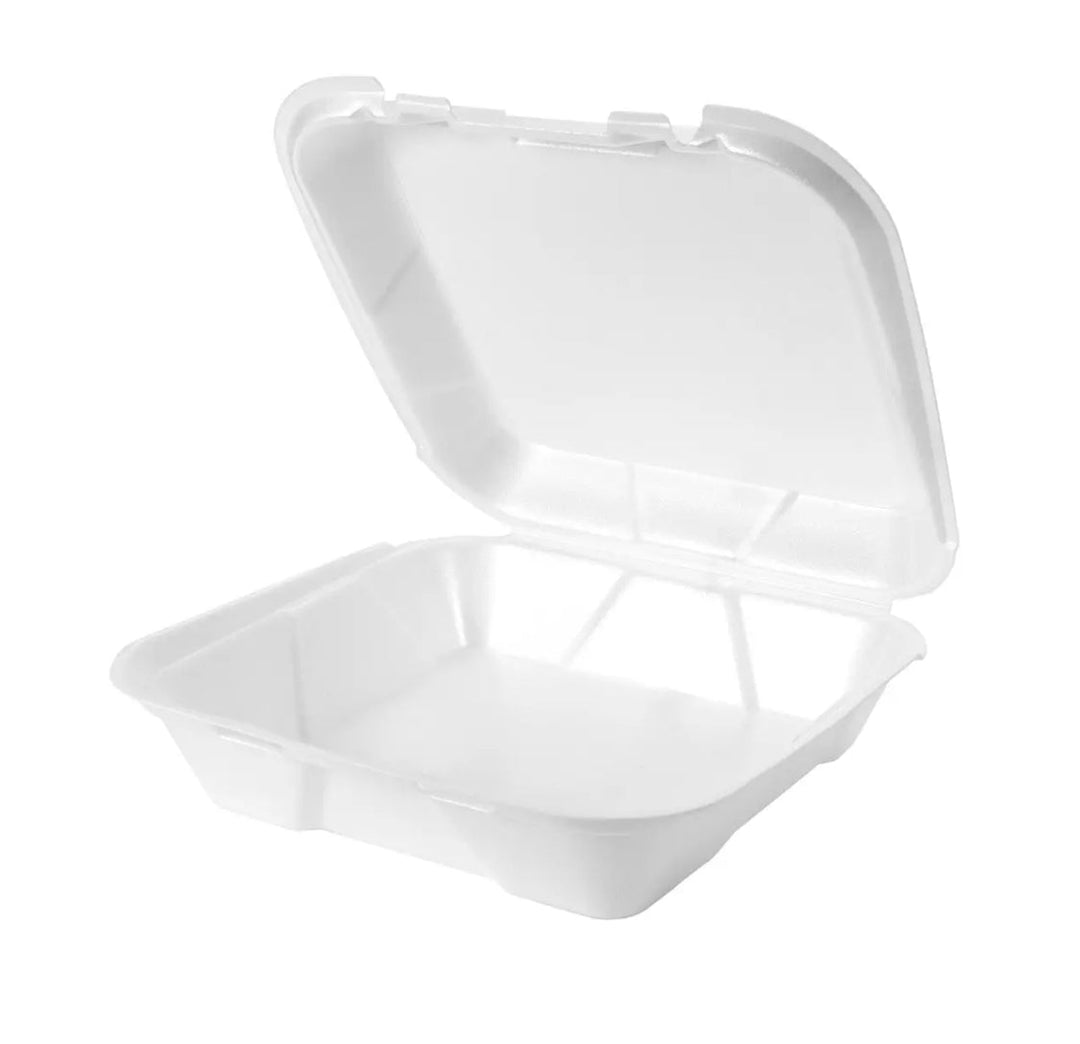 Genpak White Foam 9" x 9" Snap It Lock Hinged Square Container - 200 pcs