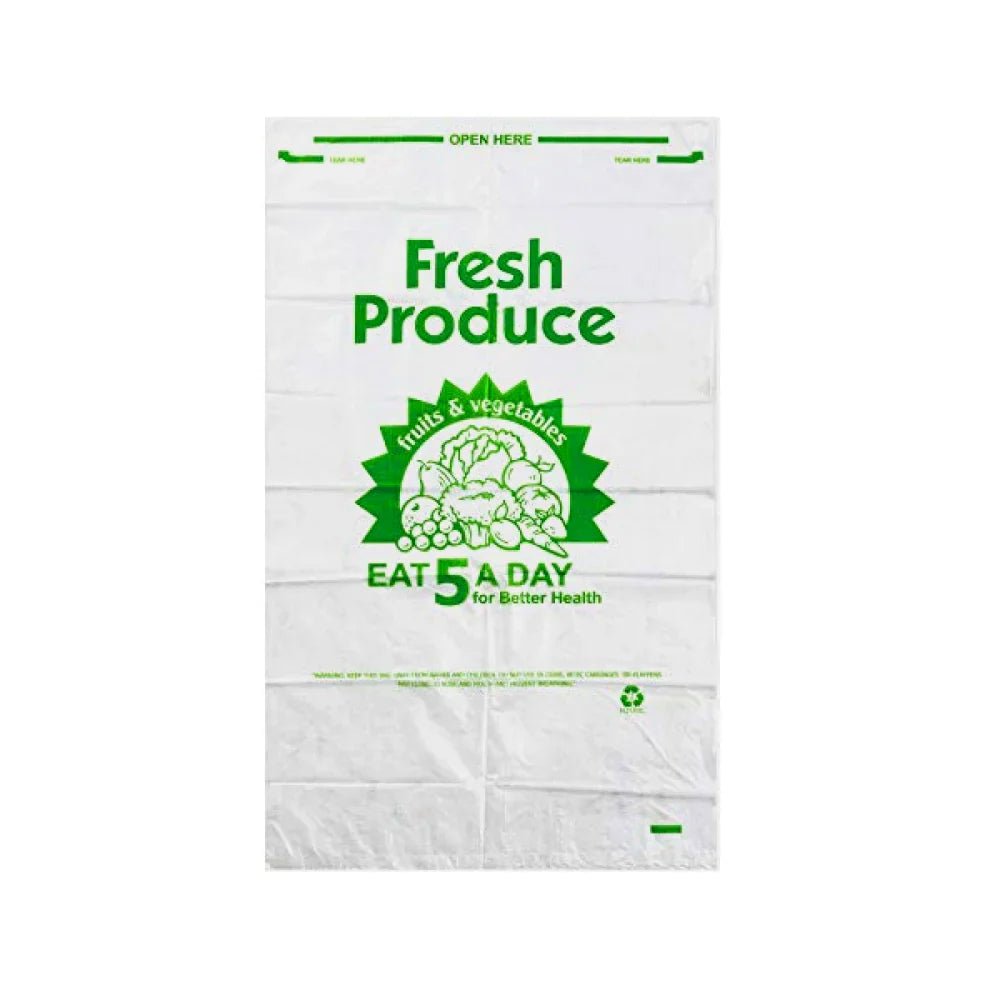 Produce Bag Clear 5-A-Day Hi- Dens 11 mic 12" x 20" - Case - 2600 Units