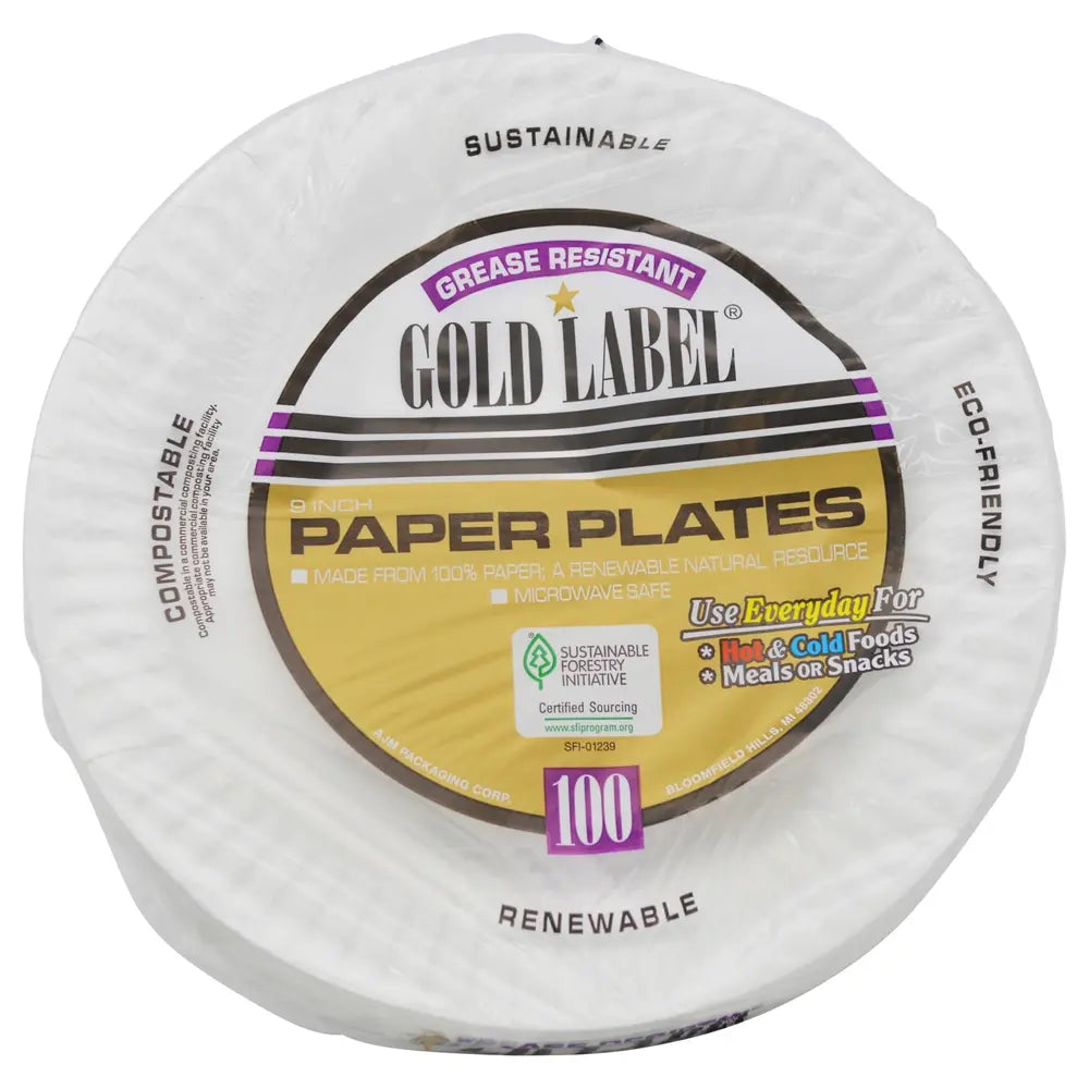 Coated Paper Plate White Heavy Duty 100ct 9" - Case - 12 Units