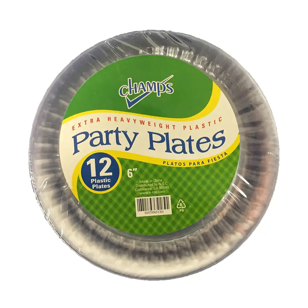 Champs Poly Styrene Plates 6" Clear 12 ct - Case - 18 Units