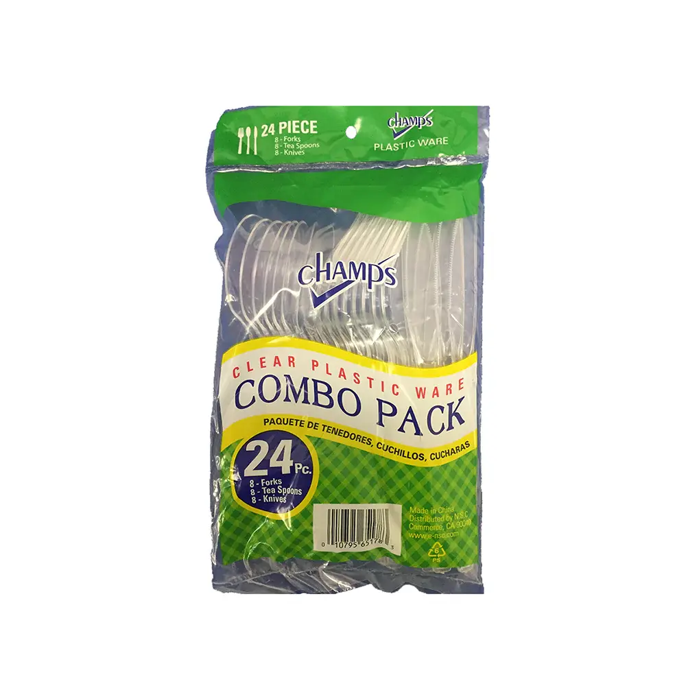 Champs Plastic Clear Combo (Fork-Knife-Spoon) 24 ct - Case - 40 Units