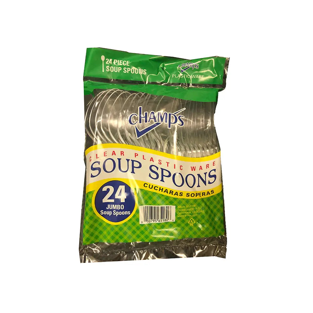 Champs Plastic Jumbo Soup Spoon Clear 24 ct lrg - Case - 40 Units