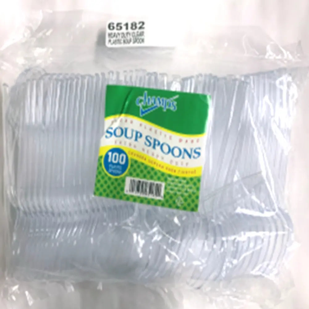 Champs Plastic Clear Soup Spoon Clear Heavy Duty 100 ct lrg - Case - 10 Units