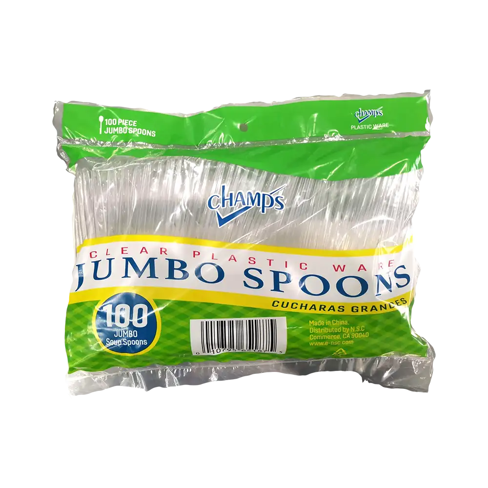 Champs Plastic Clear Jumbo Spoon Heavy Duty 100 ct jumbo - Case - 10 Units