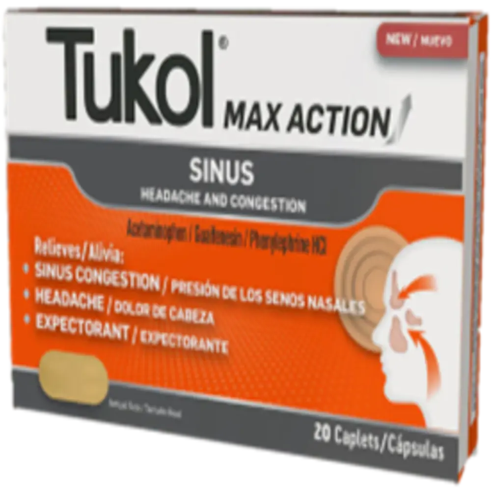 Tukol Max Action Sinus Caplets 20 ct - Case - 3 Units