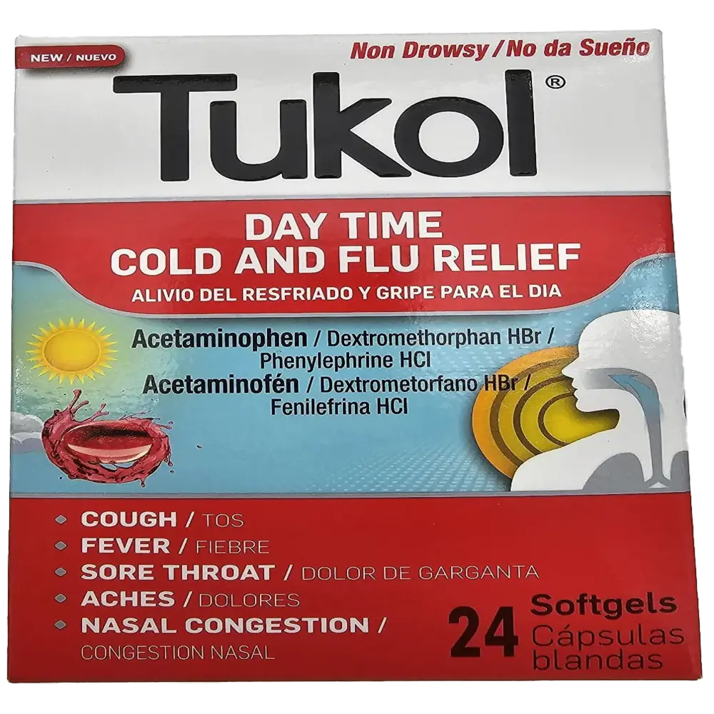 Tukol Softgel Caps Daytime Cold & Flu 24ct - Case - 3 Units