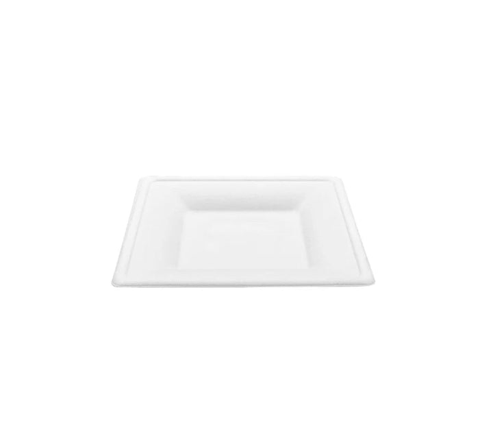 6" PFAS Free Compostable Bagasse Square Plates, White - 500 pcs