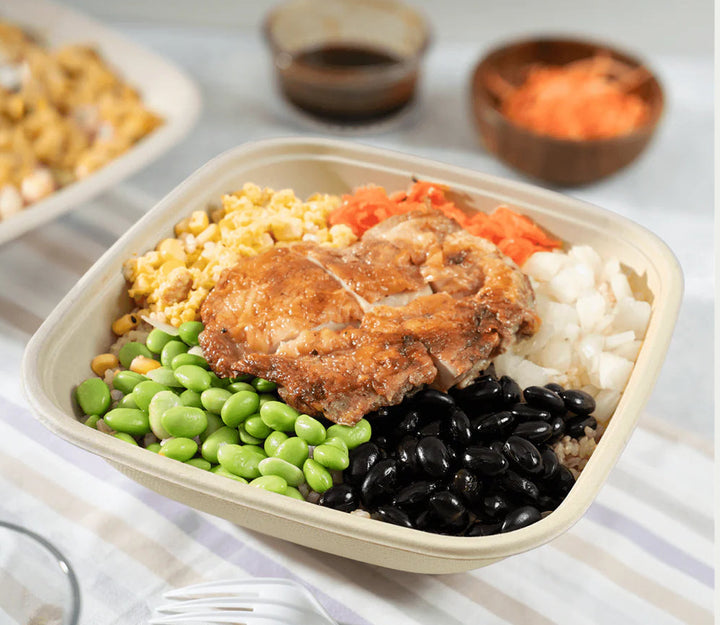 48oz PFAS Free Eco-Friendly Bagasse Square Bowl, Natural - 300 pcs