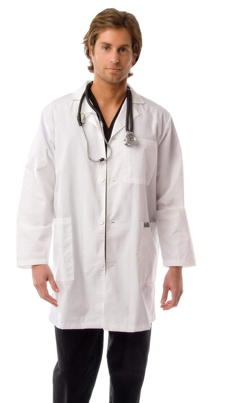 Uniforme médico de bata de laboratorio largo de bolsillo de bolsillo para hombres