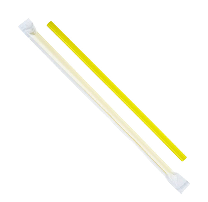 9'' Giant Straws (8mm) Paper Wrapped, Yellow - 2,500 pcs