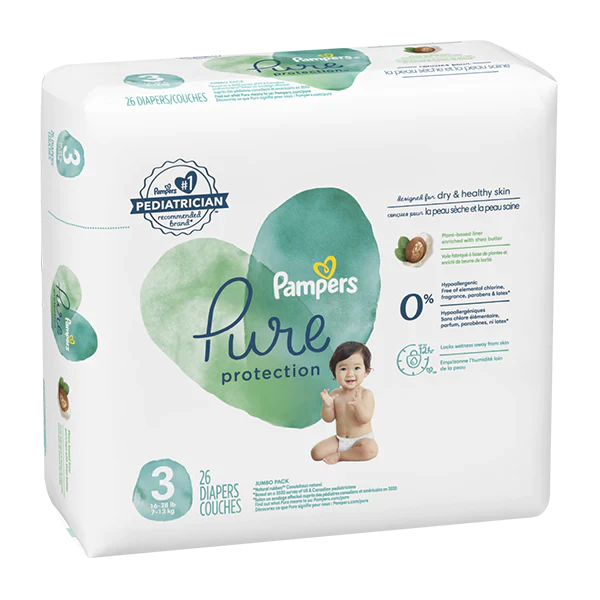 Pampers Pure Protection Diapers 26ct  Size 3 - Case - 4 Units