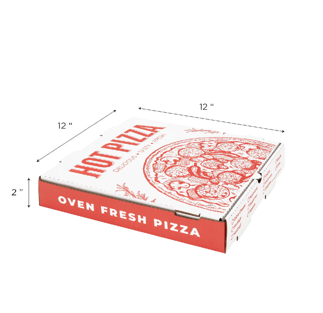 Corrugated Pizza Box, 12''x12''x2'', Generic Print - 50 pcs