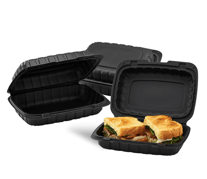 9" x 6" Mineral Filled PP Hinged Container, 1 compartment, Black - 250 pcs