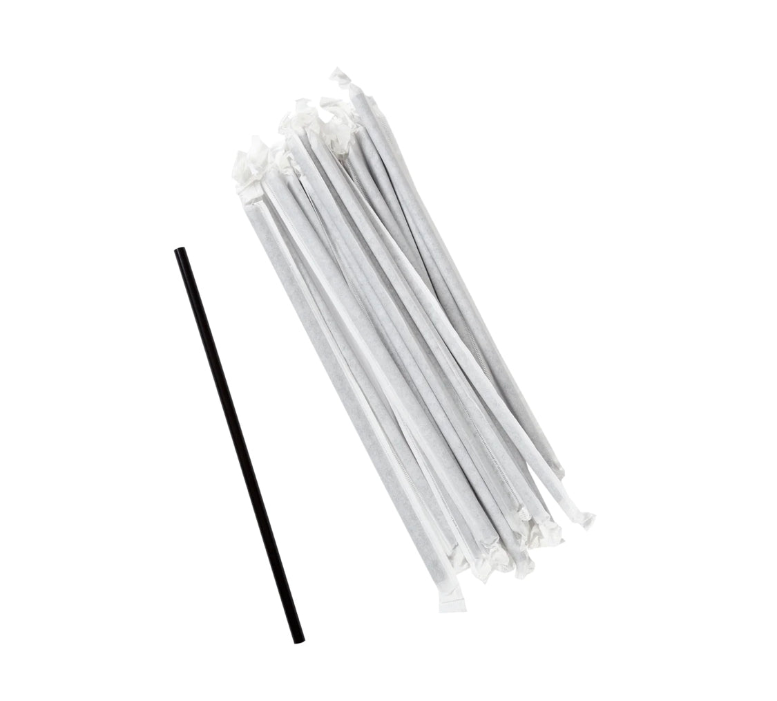 Jumbo Straws, 7.75", Black, Paper Wrapped - 12,000 pcs