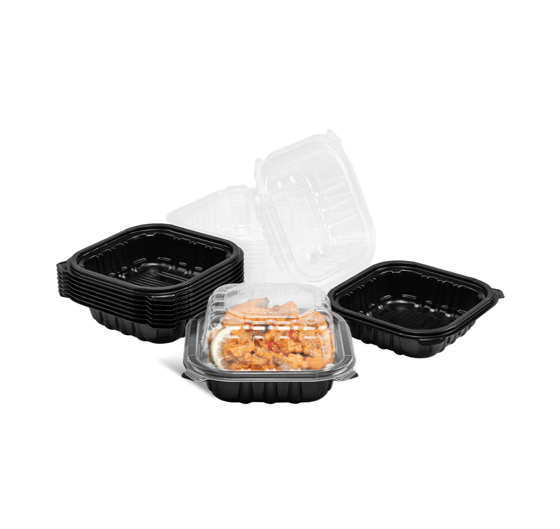 Hinged Containers, 6"x 6", Blk w/Clear Top, Premium PP - 300 pcs