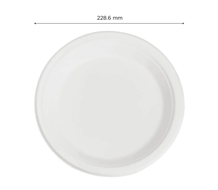 9'' PFAS Free Compostable Bagasse Round Plates, White - 500 pcs