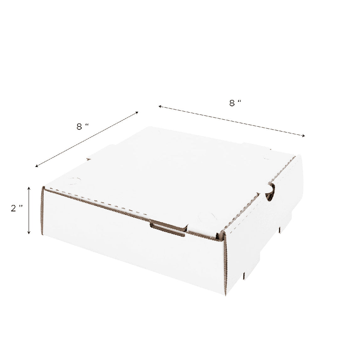 Corrugated Pizza Box, 8''x8''x2'', White - 50 pcs