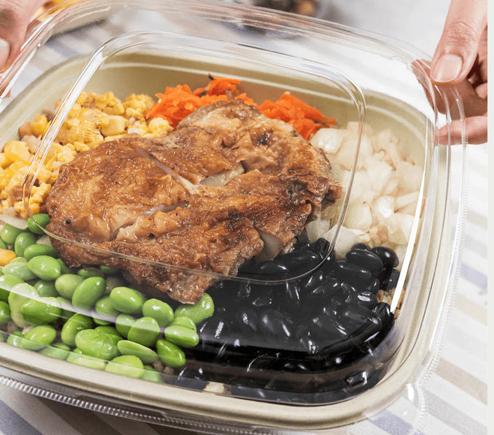 24oz PFAS Free Eco-Friendly Bagasse Square Bowl, Natural - 300 pcs