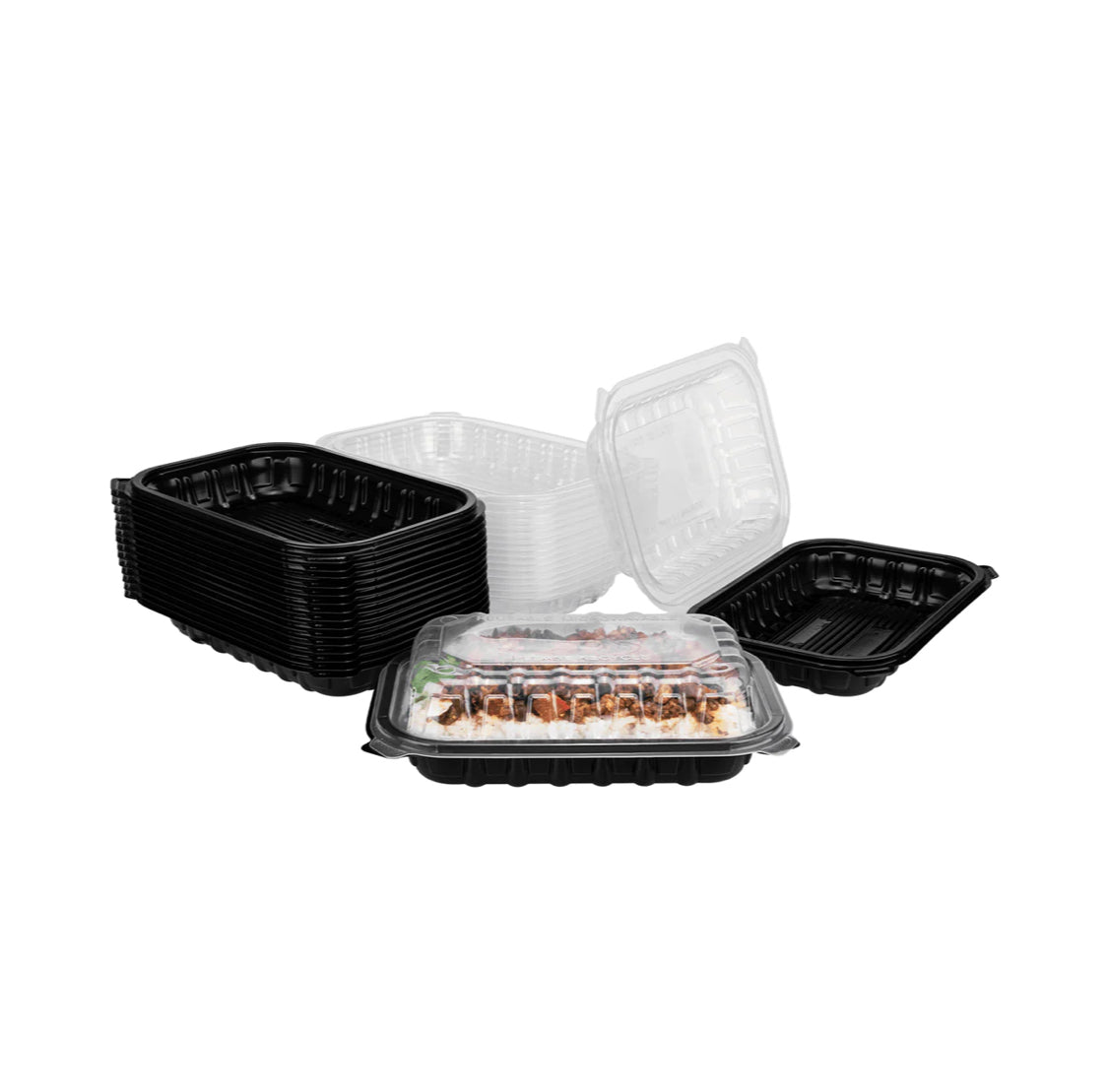 Contenedor con bisagras PP premium de 9 "x 6", BLK con Top Clear - 150 PCS