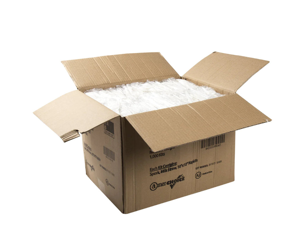 Cutlery Kit, PP, 3 Piece White Medium Weight (Spork,Nap,MS), 1000 Kits
