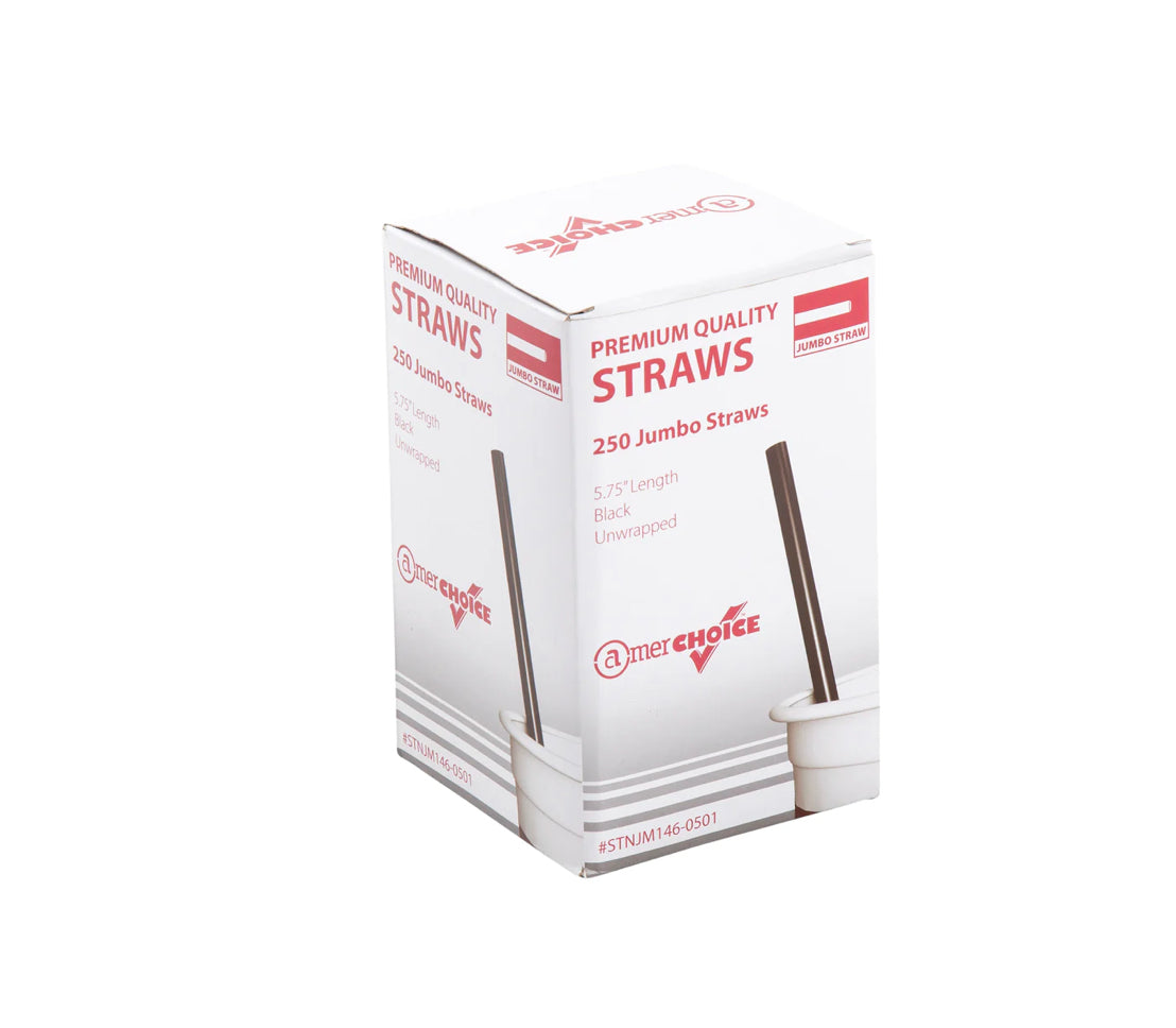 Straw, 5.75 ", jumbo, desenvuelto, negro, 12,500 pcs