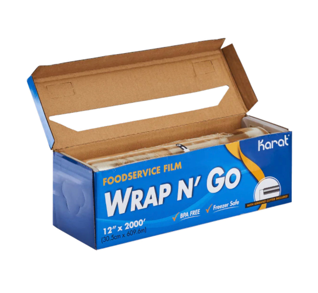 Película de servicio de alimentos con cortador serrado, Wrap N'go de 12 "x 2000 '
