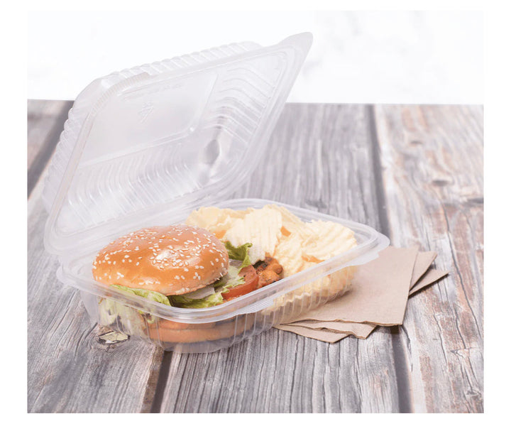 Hinged Container, 9'' x 6" PP Plastic, Clear - 250 pcs