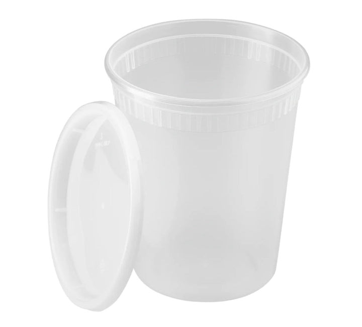 32oz PP Clear Plastic Injection Molded Deli Containers & Lids (117mm) - 240 sets