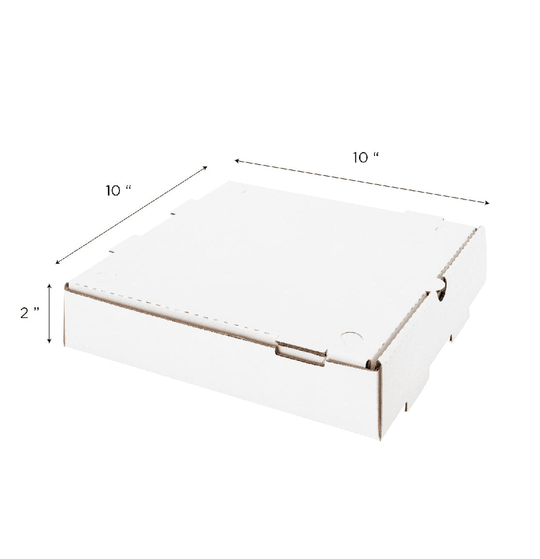 Corrugated Pizza Box, 10''x10''x2'', White - 50 pcs