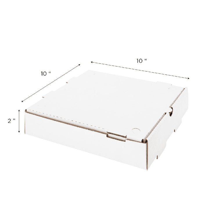 Corrugated Pizza Box, 10''x10''x2'', White - 50 pcs