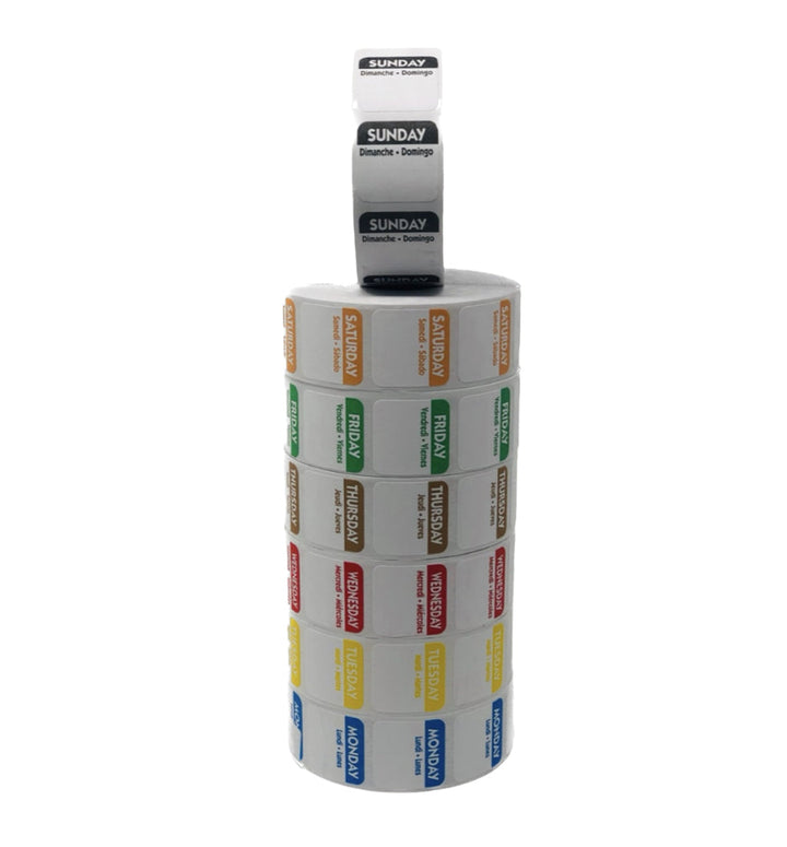 Food Rotation Labels, Wash-Away Day of Week - 1000 pcs/roll