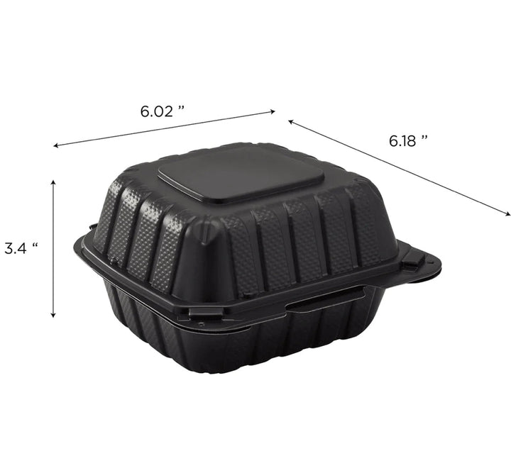 6" x 6" Mineral Filled PP Hinged Container, 1 compartment, Black - 400 pcs