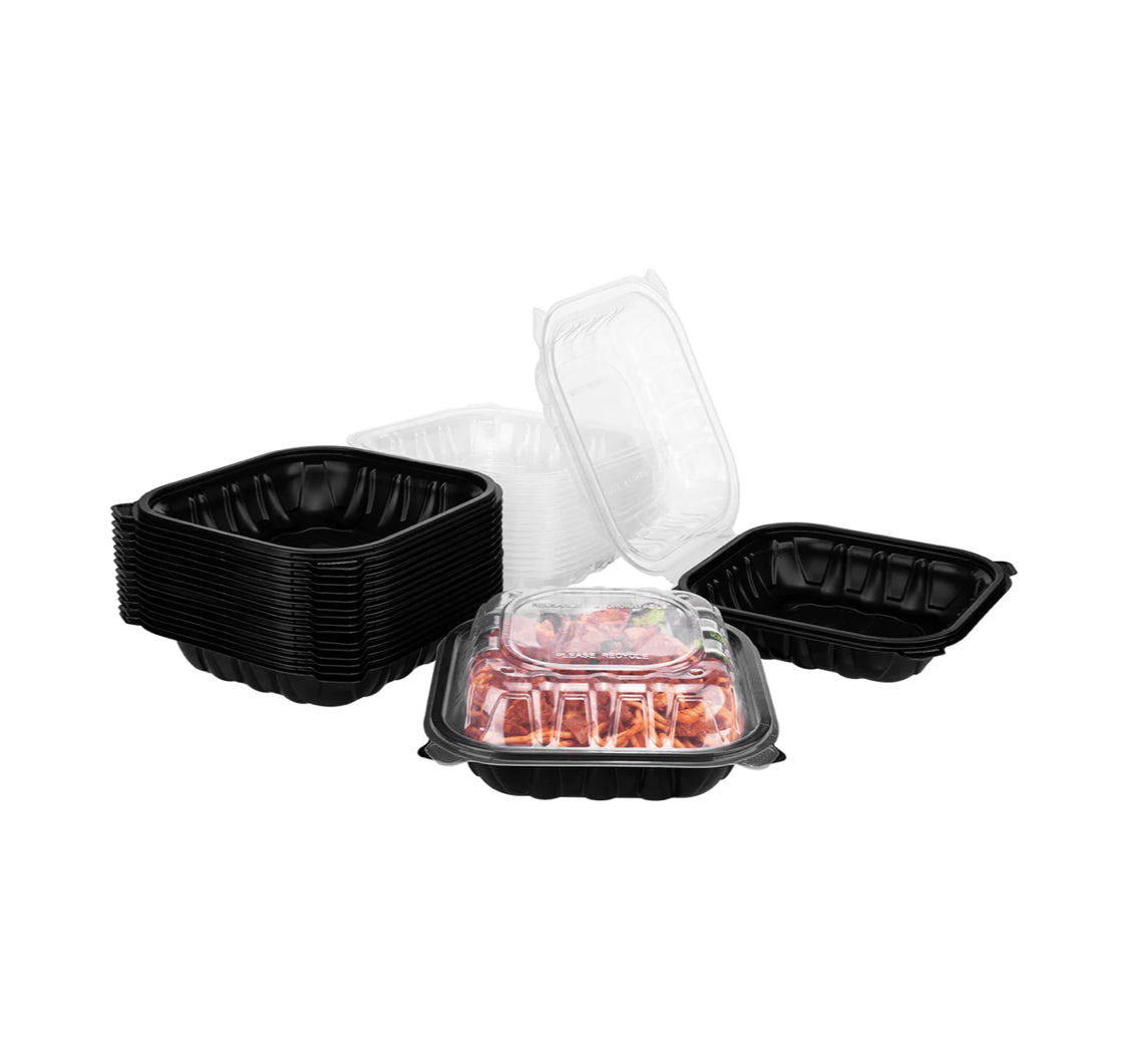 Hinged Containers, 8"x 8", Blk w/Clear Top, Premium PP - 150 pcs