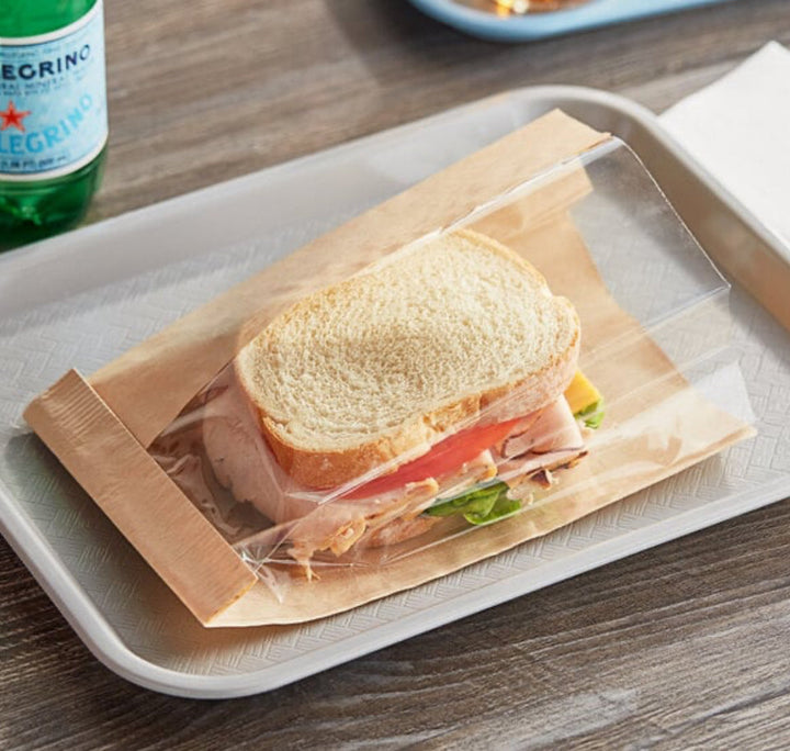 Bagcraft, 5 ¾” x 2 ¾” x 9 ½” Dubl View ToGo, Kraft Large Window Sandwich / Bakery Bag – 500 pcs